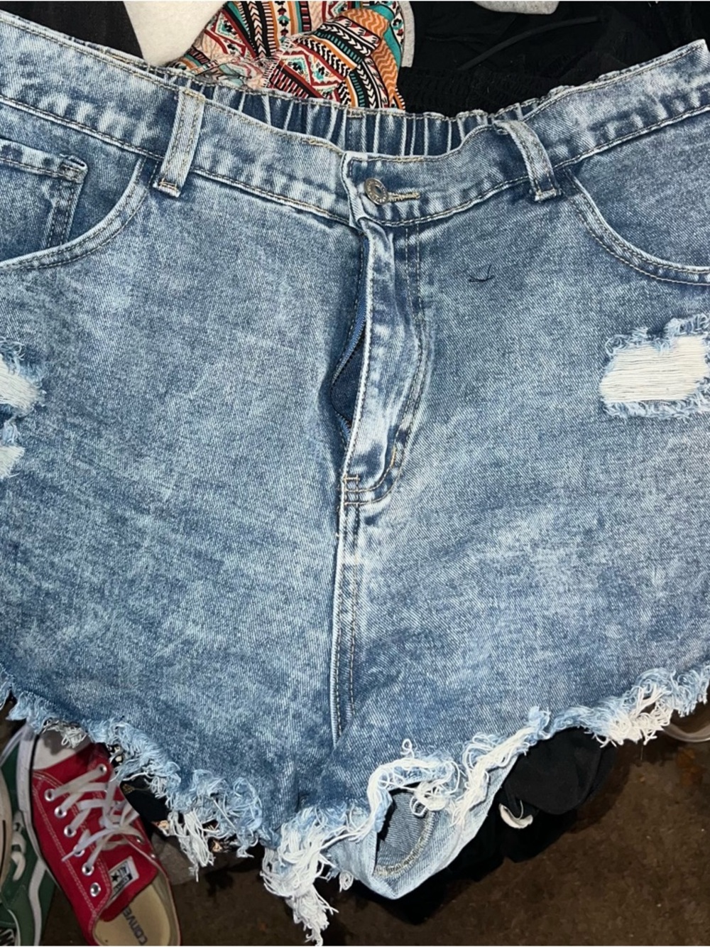 Shein Distressed W ashed Denim Shorts - Light Wash
